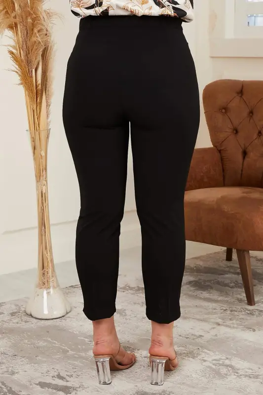 Rmg Wrist Slit Detailed Plus Size Black Fabric Pants - 4