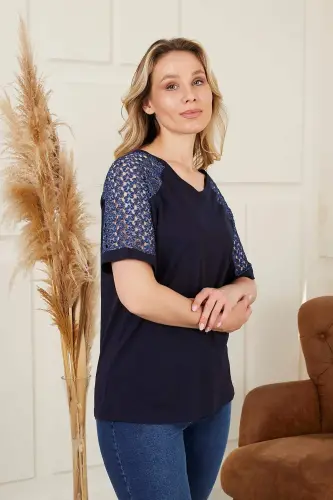 Rmg Yelkali Dantelli Katta Katta Ko'k Ko'ylak - BÜYÜKBEDENIZ (1)