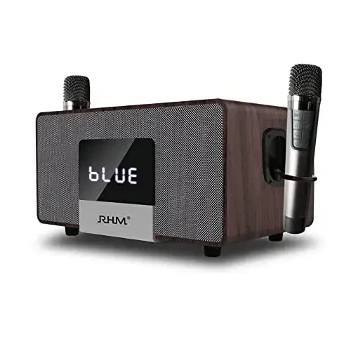RModazone K222 Karaoke Machine with 2 UHF Wireless Microphones & 5 Music Modes, Support Optical/Bluetooth/AUX/USB/PC, Wooden Home Karaoke Singing Machine for TV, Home, Karaoke, Singing Party, Christmas 
