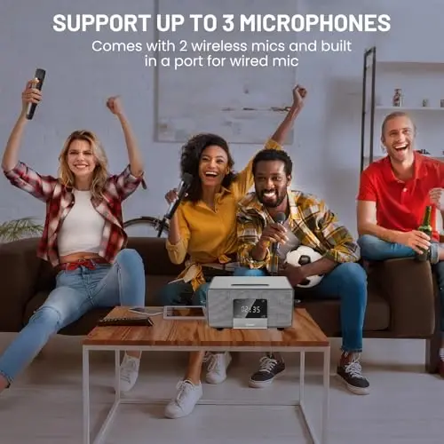 RModazone K222 Karaoke Machine, Connect to TV via Optical or Bluetooth, with Powerful Sound, Deep Bass, 2 UHF Wireless Mics & 5 Music Modes, Support AUX/USB/PC, Great for Music Lovers/Home Party/Meeting - RHM