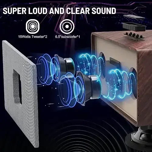 RModazone K222 Karaoke Machine with 2 UHF Wireless Microphones & 5 Sound Modes, Support Optical/Bluetooth/AUX/USB/PC, Wooden Home Karaoke Singing Machine for TV, Home, Karaoke, Singing Party, Christmas - 2