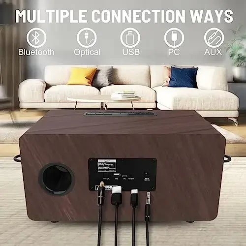 RModazone K222 Karaoke Machine with 2 UHF Wireless Microphones & 5 Sound Modes, Support Optical/Bluetooth/AUX/USB/PC, Wooden Home Karaoke Singing Machine for TV, Home, Karaoke, Singing Party, Christmas - 5