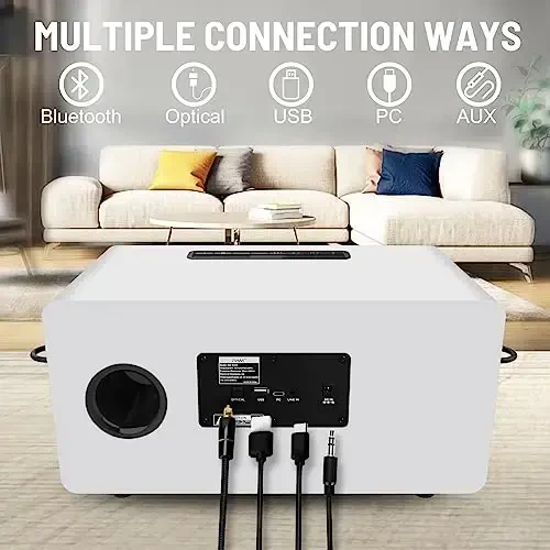 RModazone K222 Karaoke Machine, Connect to TV via Optical or Bluetooth, with Powerful Sound, Deep Bass, 2 UHF Wireless Mics & 5 Music Modes, Support AUX/USB/PC, Wooden Karaoke Speaker for Home Party - 5