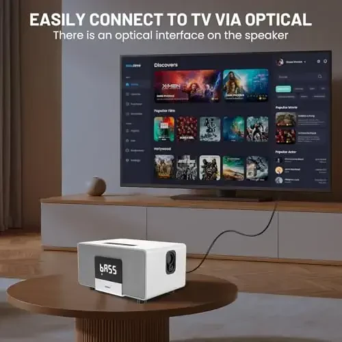 RModazone K222 Karaoke Machine, Connect to TV via Optical or Bluetooth, with Powerful Sound, Deep Bass, 2 UHF Wireless Mics & 5 Music Modes, Support AUX/USB/PC, Wooden Karaoke Speaker for Home Party - 6