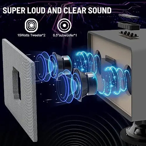 RModazone K222 Karaoke Machine, Connect to TV via Optical or Bluetooth, with Powerful Sound, Deep Bass, 2 UHF Wireless Mics & 5 Music Modes, Support AUX/USB/PC, Great for Music Lovers/Home Party/Meeting - 2