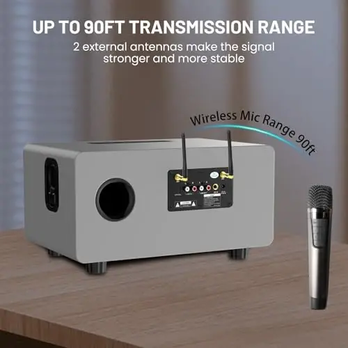 RModazone K222 Karaoke Machine, Connect to TV via Optical or Bluetooth, with Powerful Sound, Deep Bass, 2 UHF Wireless Mics & 5 Music Modes, Support AUX/USB/PC, Great for Music Lovers/Home Party/Meeting - 2