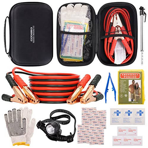 Roadside Assistance Emergency Kit Multipurpose Bag, Premium with Battery Jumper Cable Automotive Kit for Car, Vehicle, Truck or SUV for Men or Women, Black - 1