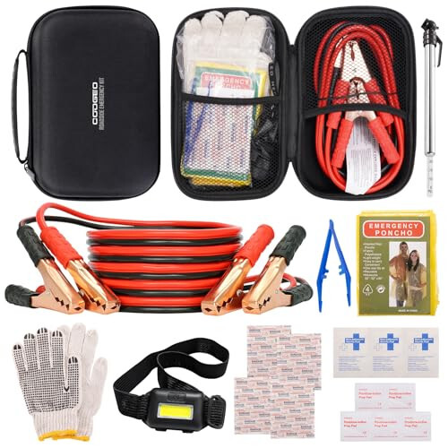 Roadside Assistance Emergency Kit Multipurpose Bag, Premium with Battery Jumper Cable Automotive Kit for Car, Vehicle, Truck or SUV for Men or Women, Black - 4