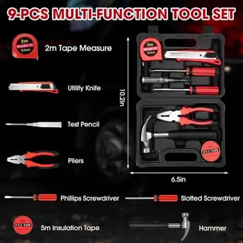 Roadside car Emergency kit, 12PCS Emergency Car Kits for Vehicles with Jumper Cables, Portable Air Compressor, Tow Strap, Survival kit, Emergency Supplies for Women,Man, New Driver Gifts - 3