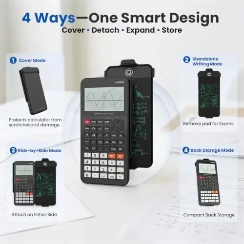 ROATEE Rechargeable Graphing Scientific Calculators with Detachable Notepad | Calculadora Cientifica High College Back to School Essentials Supplies Stuff for Students 3inch Large HD Display - 3