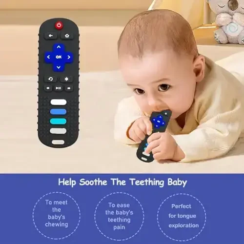 ROBBEAR Baby Teething Toys, Food Grade Silicone Remote Control Teether for Babies 3 6 12 18 Months, TV Remote Shaped Chewing Toys for Boys and Girls, Freezer BPA Free - 2