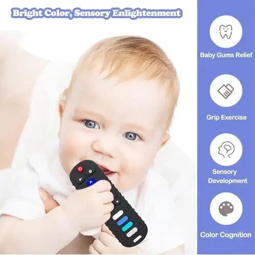 ROBBEAR Baby Teething Toys, Food Grade Silicone Remote Control Teether for Babies 3 6 12 18 Months, TV Remote Shaped Chewing Toys for Boys and Girls, Freezer BPA Free - 6