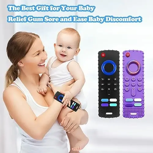 ROBBEAR Baby Teething Toys, Food Grade Silicone Teether for Babies 3 6 12 18 Months, Fire TV Stick Remote Shape Toddlers Chew Toys, Freezer BPA Free (FTV Green) - 6
