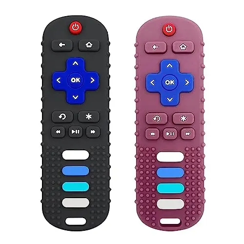 ROBBEAR Baby Teething Toys, Food Grade Silicone Teether for Babies 3 6 12 18 Months, TV Remote Shape Toddlers Chew Toys, Freezer BPA Free (Black+Red) - 1