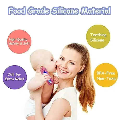 ROBBEAR Baby Teething Toys, Food Grade Silicone Teether for Babies 3 6 12 18 Months, TV Remote Shape Toddlers Chew Toys, Freezer BPA Free (Pink RC) - 4
