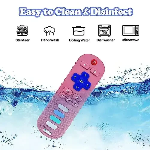 ROBBEAR Baby Teething Toys, Food Grade Silicone Teether for Babies 3 6 12 18 Months, TV Remote Shape Toddlers Chew Toys, Freezer BPA Free (Pink RC) - ROBBEAR
