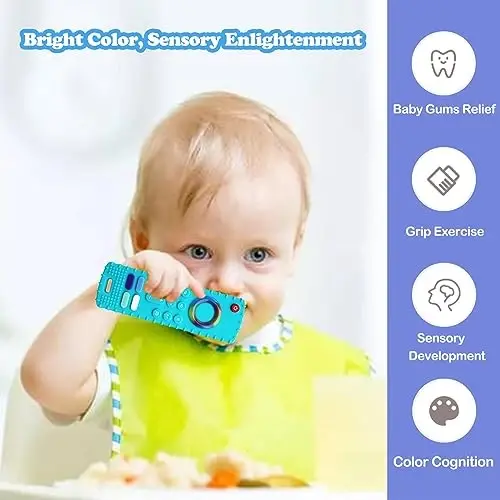 ROBBEAR Baby Teething Toys, Food Grade Silicone Teether for Babies 3 6 12 18 Months, Fire TV Stick Remote Shape Toddlers Chew Toys, Freezer BPA Free (FTV Green) - 3