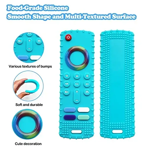 ROBBEAR Baby Teething Toys, Food Grade Silicone Teether for Babies 3 6 12 18 Months, Fire TV Stick Remote Shape Toddlers Chew Toys, Freezer BPA Free (FTV Green) - 4