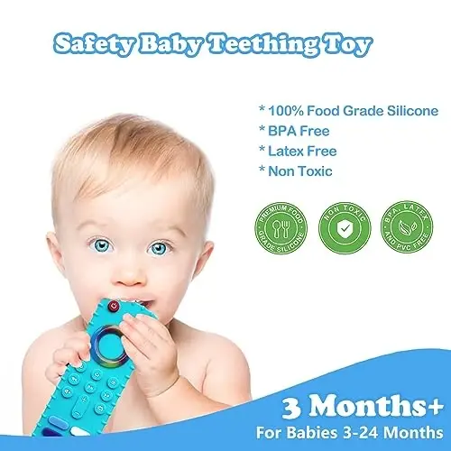 ROBBEAR Baby Teething Toys, Food Grade Silicone Teether for Babies 3 6 12 18 Months, Fire TV Stick Remote Shape Toddlers Chew Toys, Freezer BPA Free (FTV Green) - 2