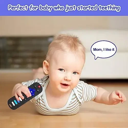 ROBBEAR Baby Teething Toys, Food Grade Silicone Teether for Babies 3 6 12 18 Months, TV Remote Shape Toddlers Chew Toys, Freezer BPA Free (Black RC) - 3