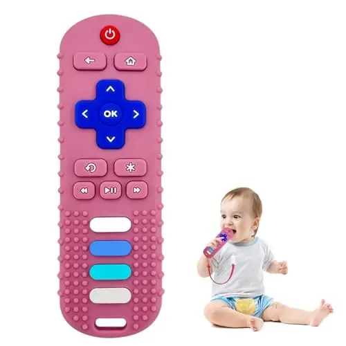ROBBEAR Baby Teething Toys, Food Grade Silicone Teethers for Babies 3 6 12 18 Months, Fake TV Remote Control Shaped Teether Toys, Infant Chew Toys for Boys and Girls, Freezer BPA Free - 3