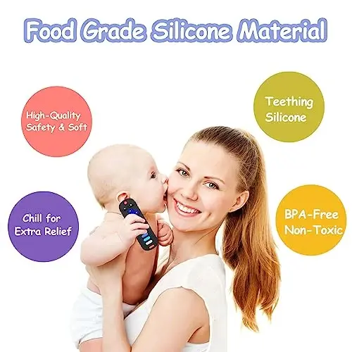 ROBBEAR Baby Teething Toys, Food Grade Silicone Remote Control Teether Toy for Babies 3 6 12 18 Months, TV Remote Shaped Chew Toys for Boys and Girls, Freezer BPA Free - ROBBEAR