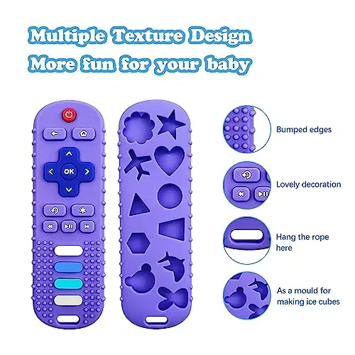 ROBBEAR Baby Teething Toys, Food Grade Silicone Teether for Babies 3 6 12 18 Months, TV Remote Shape Toddlers Chew Toys, Freezer BPA Free (Blue+Beige) - 5