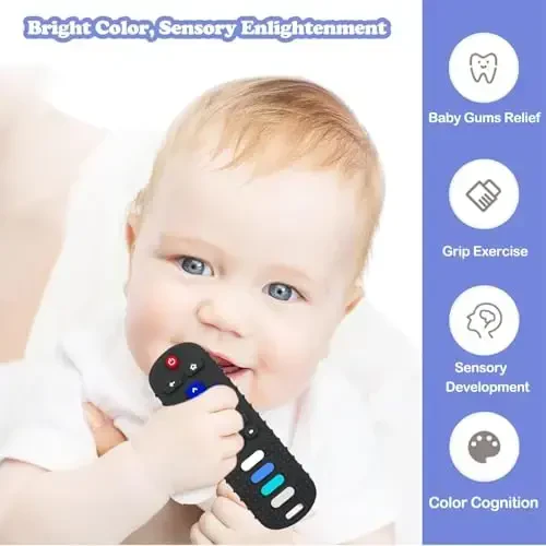 ROBBEAR Baby Teething Toys, Food Grade Silicone Remote Control Teether for Babies 3 6 12 18 Months, TV Remote Shaped Chewing Toys for Boys and Girls, Freezer BPA Free - 6
