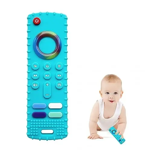 ROBBEAR Chaqaloq tishlash o'yinchoqlari, bolalar uchun oziq-ovqat silikon tishlagichi 3 6 12 18 oy, Fire TV Stick masofadan boshqarish shakli chaqaloqlar chaynov o'yinchoqlari, muzlatgich BPA Free (FTV Green) 