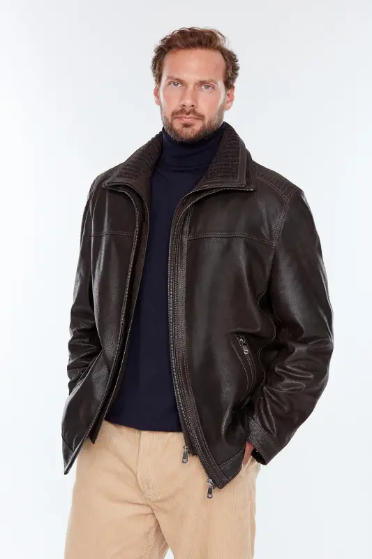 Roberto (PLUS) Men's Brown Leather Jacket 18wgd6326d2 - 3