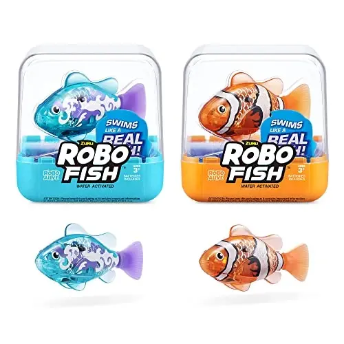 Robo Alive Robo Fish Robotic Swimming Fish (Teal + Orange) by ZURU Water Activated, Changes Color, Comes with Batteries,ModazoneExclusive (2 Pack) Series 3 - ROBO