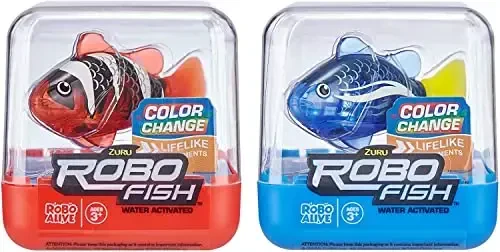 Robo Alive Robo Fish Robotic Swimming Fish (Blue + Red 2 Pack) by ZURU Water Activated, Changes Color, Comes with Batteries,ModazoneExclusive - Blue + Red (2 Pack) - ROBO