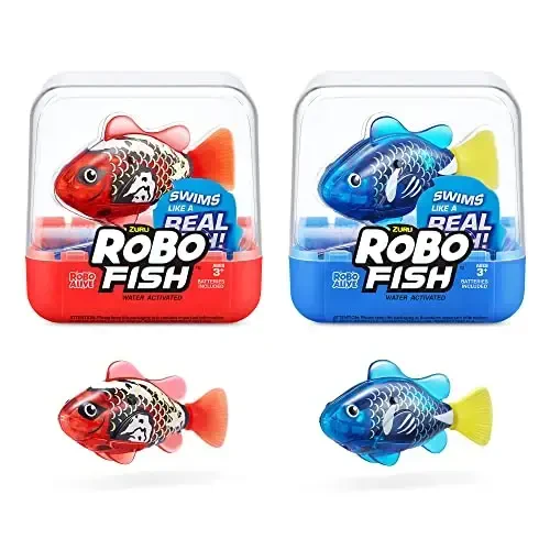 Robo Alive Robo Fish Robotic Swimming Fish (Blue + Red) by ZURU Water Activated, Changes Color, Comes with Batteries,ModazoneExclusive (2 Pack) Series 3 - ROBO