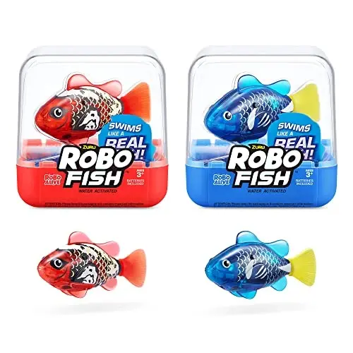 Robo Alive Robo Fish Robotic Swimming Fish (Blue + Red) by ZURU Water Activated, Changes Color, Comes with Batteries,ModazoneExclusive (2 Pack) Series 3 - 1