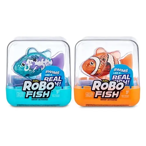 Robo Alive Robo Fish Series 2 (Teal + Orange 2 Pack) by ZURU Robotic Swimming Fish Water Activated, Changes Color, Comes with Batteries,ModazoneExclusive - Teal + Orange (2 Pack), 7165E - ROBO
