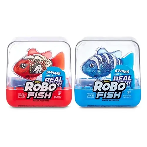 Robo Alive Robo Fish Series 2 (Red + Blue 2 Pack) by ZURU Robotic Swimming Fish Water Activated, Changes Color, Comes with Batteries,ModazoneExclusive - Red + Blue (2 Pack),Multi,7165G 