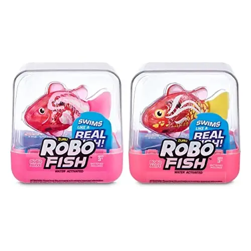 Robo Alive Robo Fish Series 2 (Hot Pink + Pink 2 Pack) by ZURU Robotic Swimming Fish Water Activated, Changes Color, Comes with Batteries,ModazoneExclusive,Multi,7165H - ROBO