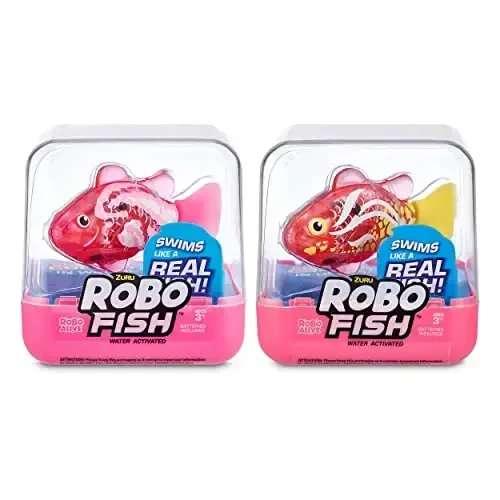 Robo Alive Robo Fish Series 2 (Hot Pink + Pink 2 Pack) by ZURU Robotic Swimming Fish Water Activated, Changes Color, Comes with Batteries,ModazoneExclusive,Multi,7165H - 1