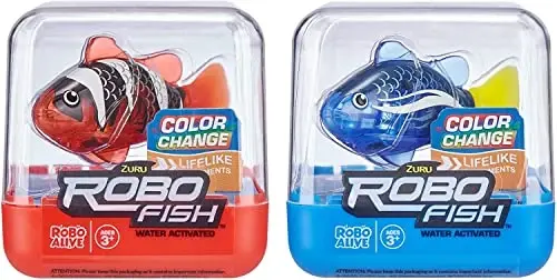 Robo Alive Robo Fish Robotic Swimming Fish (Blue + Red 2 Pack) by ZURU Water Activated, Changes Color, Comes with Batteries,ModazoneExclusive - Blue + Red (2 Pack) 