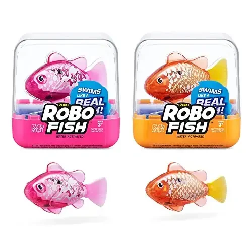 Robo Alive Robo Fish Robotlashtirilgan suzuvchi baliq (Pushti + Oltin) ZURU tomonidan suv bilan faollashadi, rangi o'zgaradi, batareyalar bilan birga keladi, ModazoneExclusive (2 dona) 3-seriya - 1
