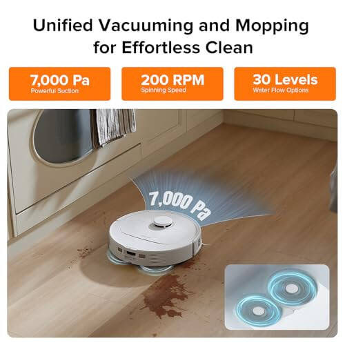 roborock Qrevo Plus Robot Vacuum and Mop with FlexiArm Design Edge Mopping, Self-Emptying, 10 mm Liftable Mops, Auto Mop Washing & Drying, Reactive Tech Obstacle Avoidance, 7,000 Pa Suction, White - 4