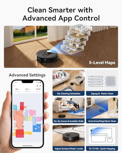 Робот-пылесос и швабра Proscenic Q8 Max с функцией самоочистки в течение 60 дней, навигация LiDAR с домашним картированием, всасывание 4200 Па, работа в течение 200 минут, автоматическая самозарядка, управление через приложение WiFi для пола - 6