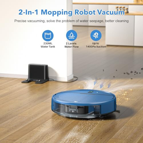 Robot Vacuum and Mop Combo, 2 in 1 Mopping Robot Vacuum Cleaner Compatible with WiFi/App, Robotic Vacuum Up to 2300Pa Suction, Self-Charging, Slim, Ideal for Hard Floor, Pet Hair, Low Pile Carpet - 2