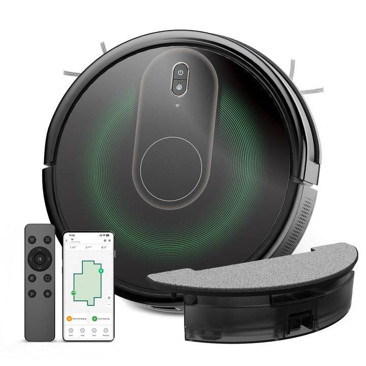 Robot Vacuum and Mop Combo, 2 in 1 Mopping Robot with Watertank and Dustbin, Gyro Navigation, Max 120Mins, App/Voice/Remote, Self-Charging Robotic Vacuum Cleaner, Good for Hard Floor, Low-Pile Carpet - 1