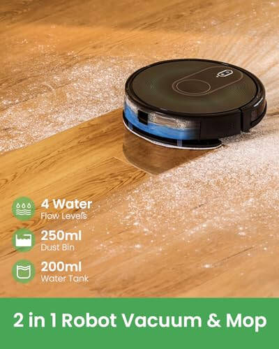 Robot Vacuum and Mop Combo, 2 in 1 Mopping Robot with Watertank and Dustbin, Gyro Navigation, Max 120Mins, App/Voice/Remote, Self-Charging Robotic Vacuum Cleaner, Good for Hard Floor, Low-Pile Carpet - 2