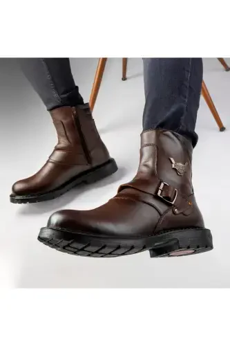 Rock Hakiki Deri Erkek Bogʻichsiz Koʻrklü Postal Bot, Harley Bot-Jigarrang - 6