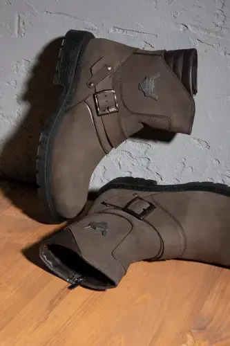 Rock Haqiqiy Teri Erkak Bogʻichsiz Koʻrklü Postal Bot, Harley Bot-Qahva Nubuk - 1