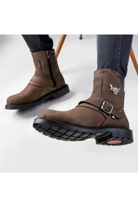 Rock Haqiqiy Teri Erkak Bogʻichsiz Koʻrklü Postal Bot, Harley Bot-Qahva Nubuk - 5