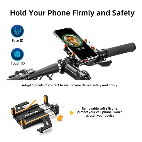 ROCKBROS Bike Phone Mount Holder Motorcycle & Bicycle Handlebar Cell Phone Holder 360° Rotatable Aluminum Phone Clip for iPhone 11 12 13 Pro Max Mini X XR Xs Plus Samsung S21 S20 S10 - 5