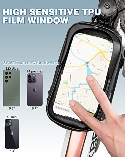 ROCKBROS Bike/Bicycle Phone Front Frame Bag, Waterproof, Tube Bag,Cycling Pouch, Bike Accessories for Men Compatible Phone Under 6.5” - 3